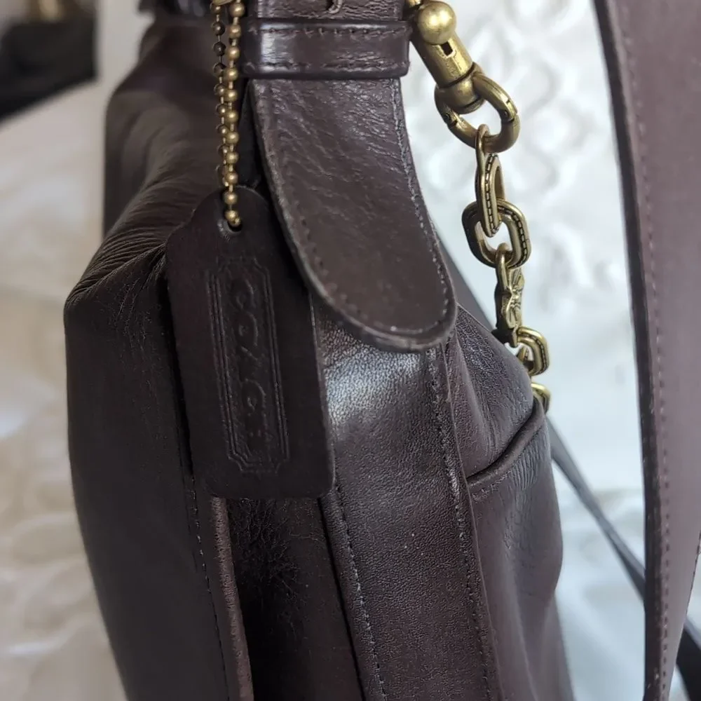 Vintage Coach Whitney Mahogany 🤎 Leather Large Crossbody With Gold Charm Chain